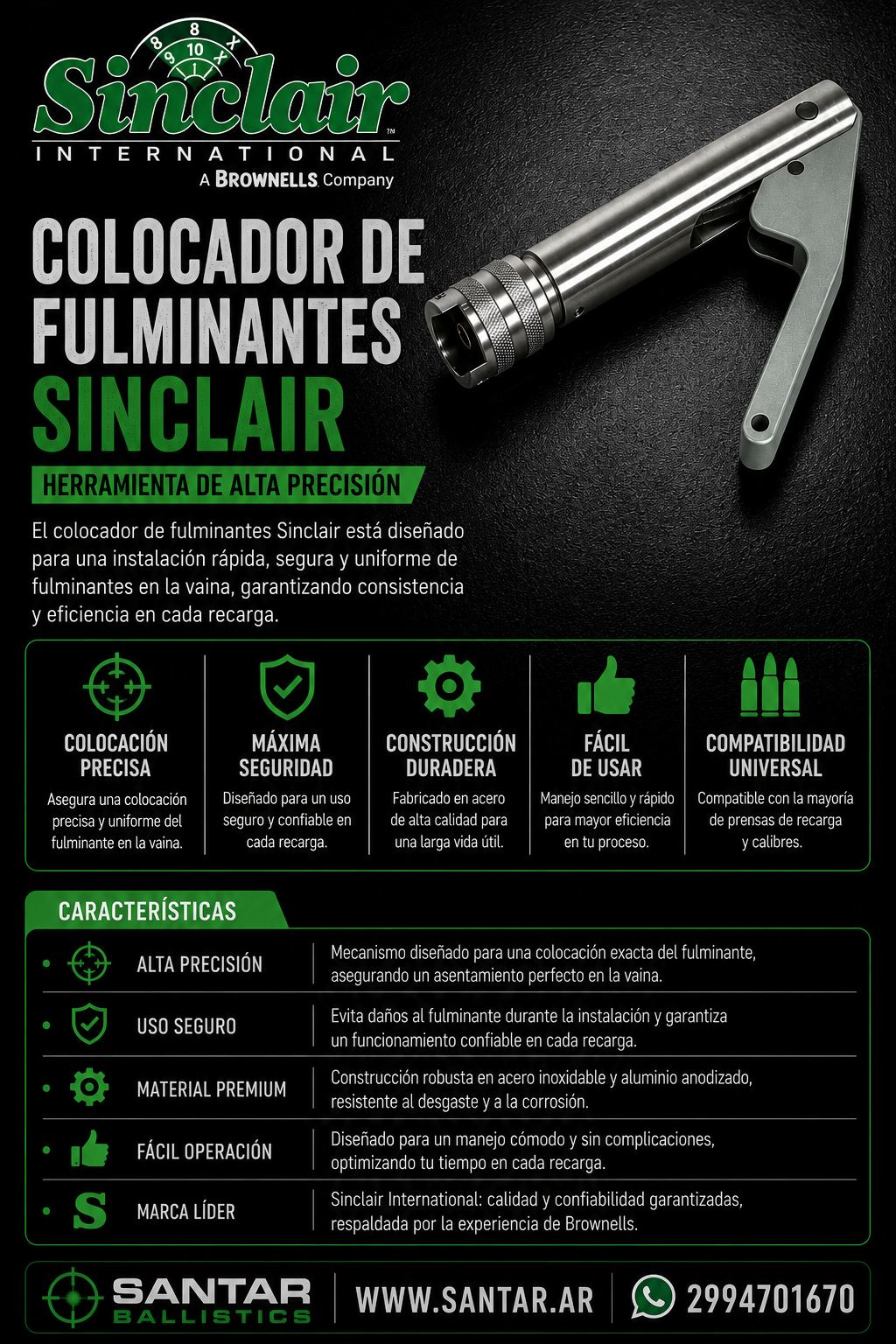 SINCLAIR INTERNATIONAL - Priming Tool, Stainless - Santar Ballistics