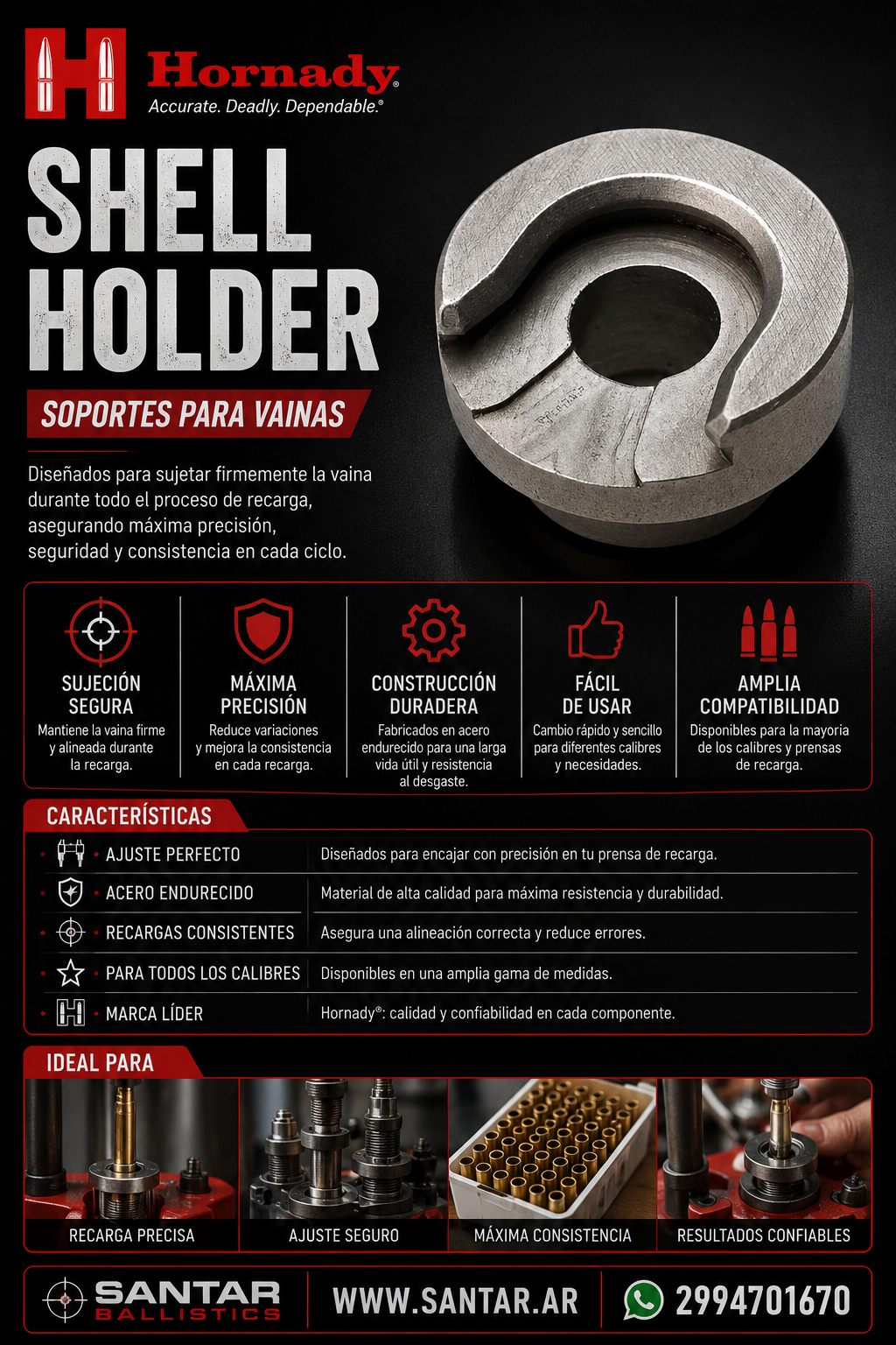 shell holder Hornady - Numeros 1 / 5 / 6 / 8 /10 /16 x unidad - Santar Ballistics