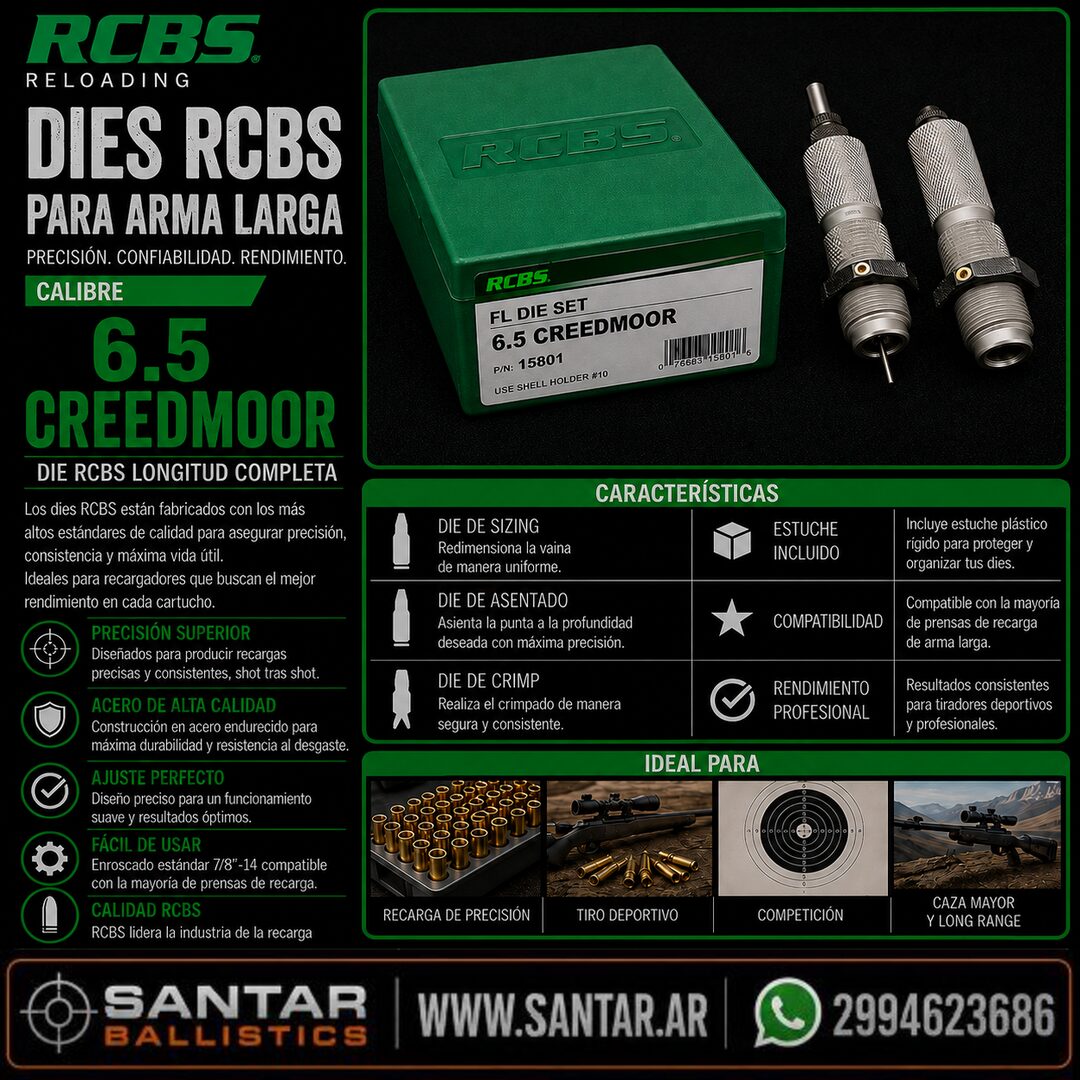 DIE RCBS LONGITUD COMPLETA - 6.5 CREEDMORE - Santar Ballistics