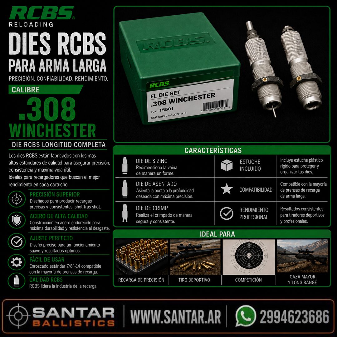 DIE RCBS LONGITUD COMPLETA - .308 WINCHESTER - Santar Ballistics