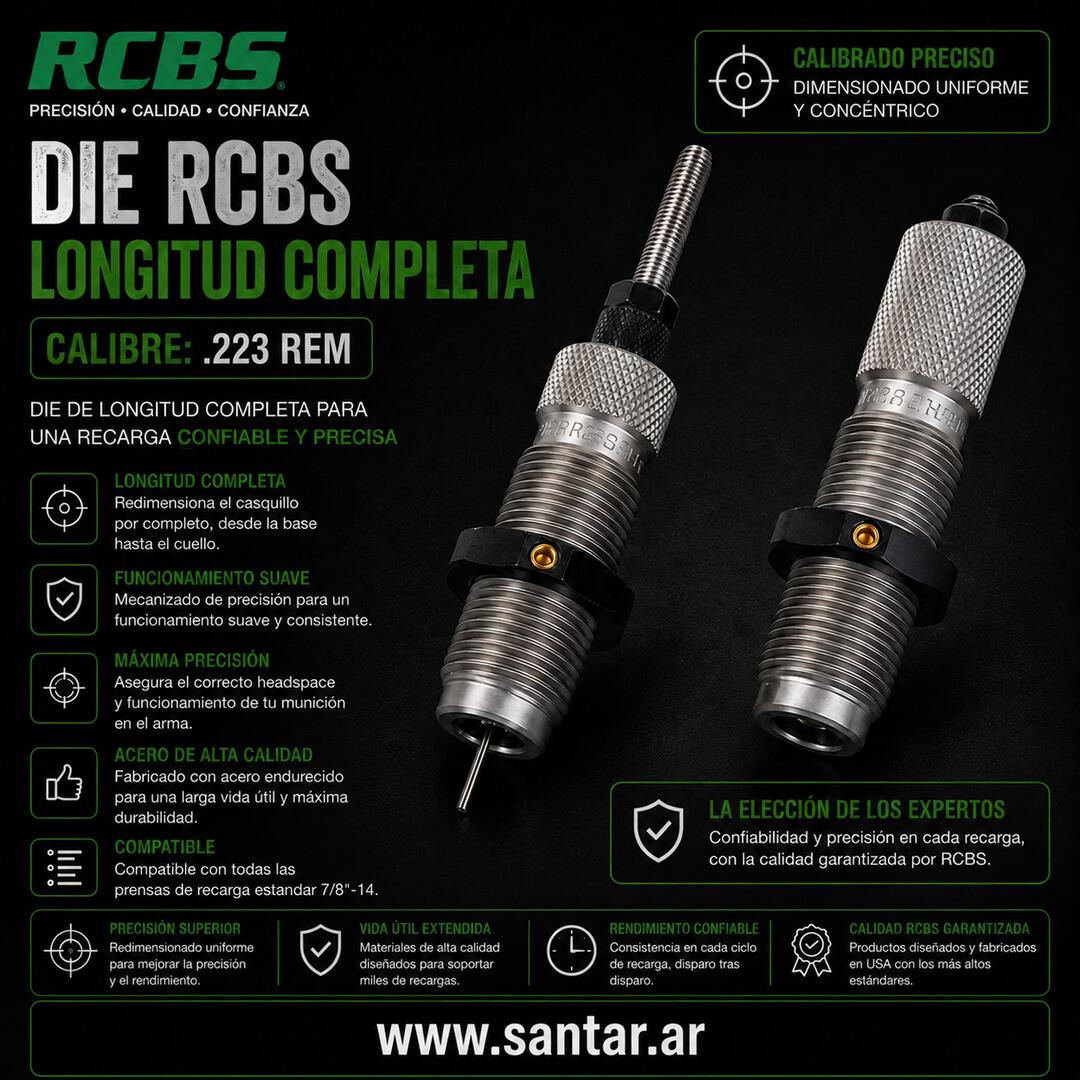 DIE RCBS LONGITUD COMPLETA 223 REM - Santar Ballistics