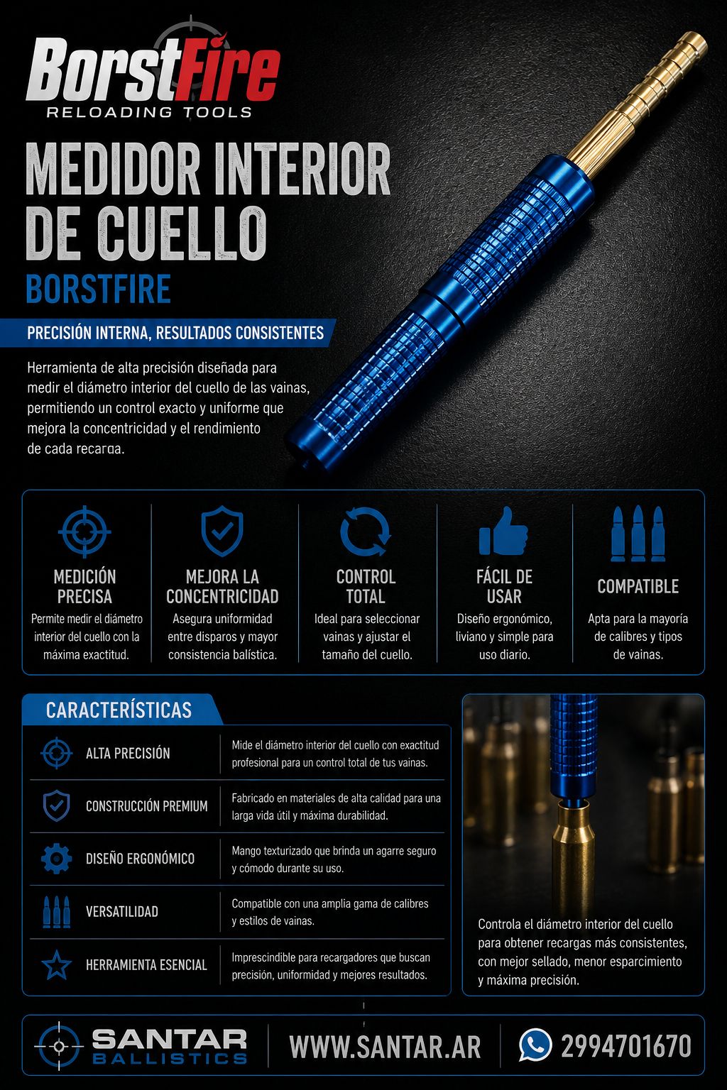 herramienta de medicion de tension de cuello para .223 - Santar Ballistics