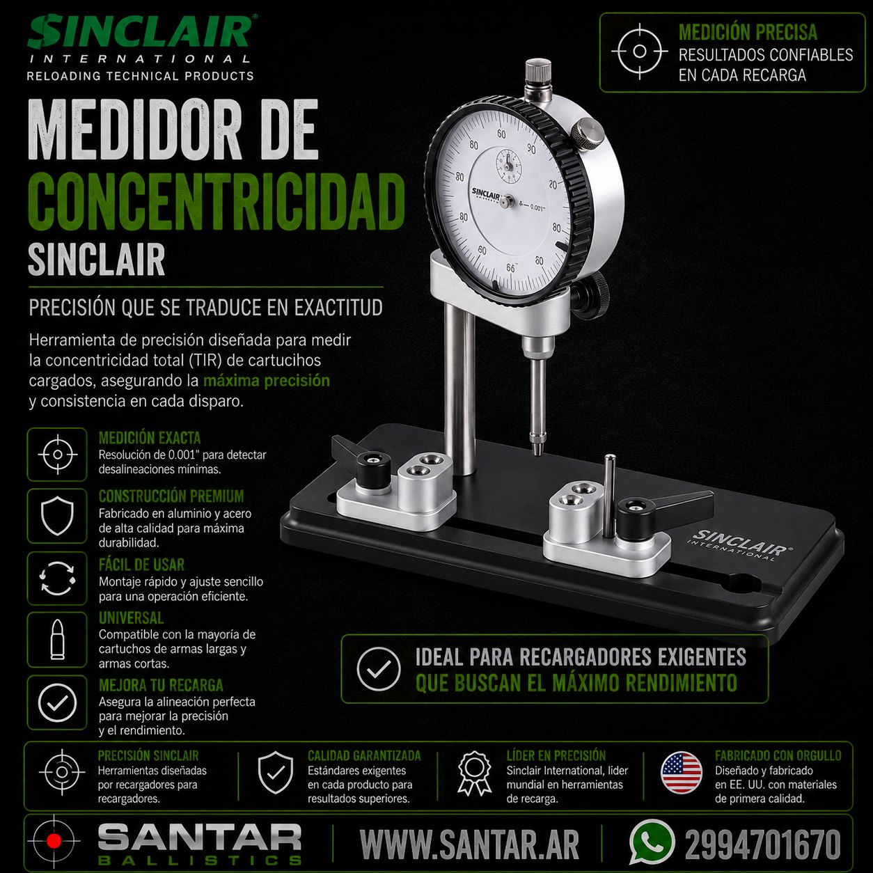 MEDIDOR DE CONCENTRICIDAD SINCLAIR - Santar Ballistics