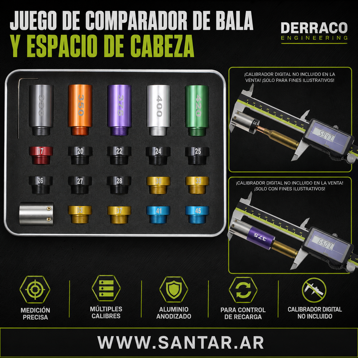 Juego de comparador de bala y espacio de cabeza de alto grado - Derraco Engineering - Santar Ballistics