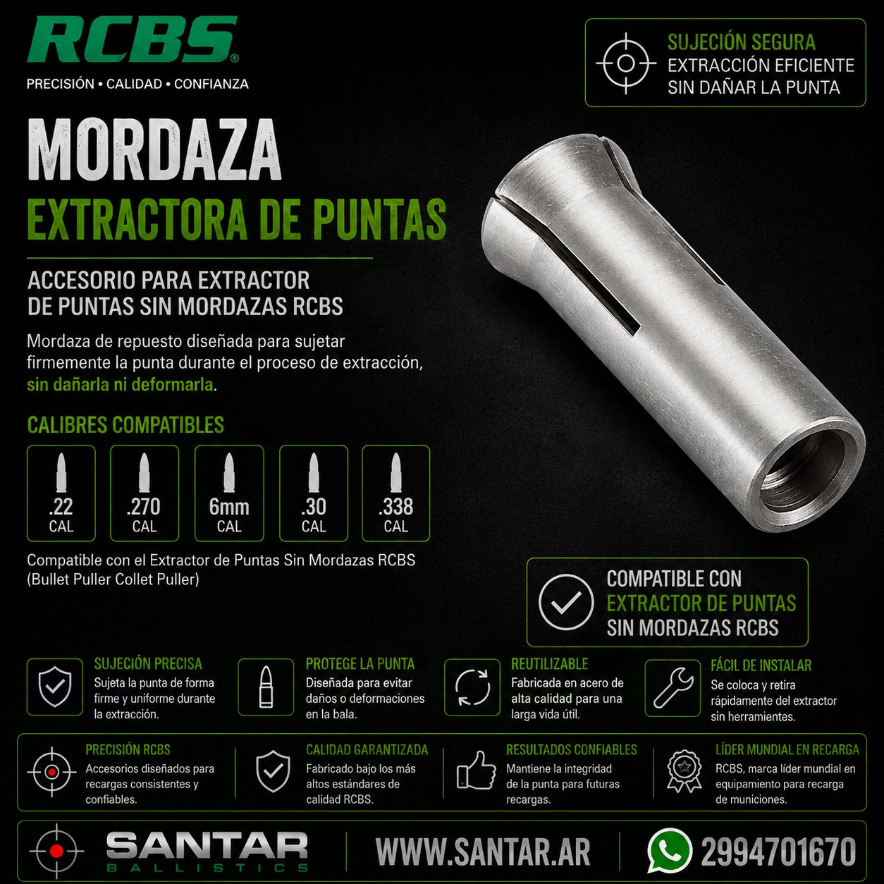 RCBS MORDAZA EXTRACTORA DE PUNTAS .22 CAL - Santar Ballistics